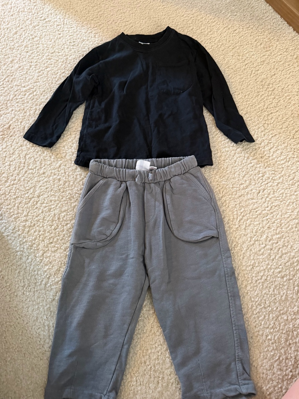 Zara Kids Black Top and Gray Jogger Set